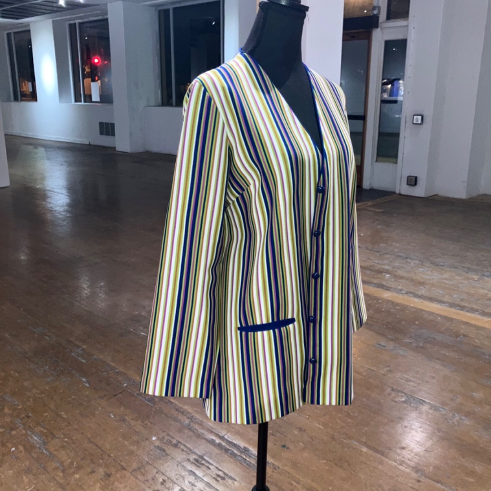 Vintage 70s Jantzen cool tone vertical stripe polyester blazer - Picture 6 of 11